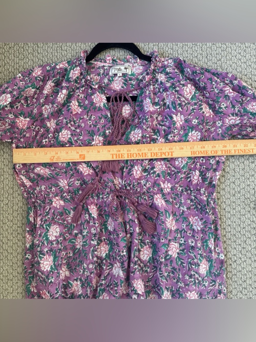 Mille Astrid Floral Cotton Purple Rose Midi Dress Ruffle Boho Size Large - Picture 7 of 7